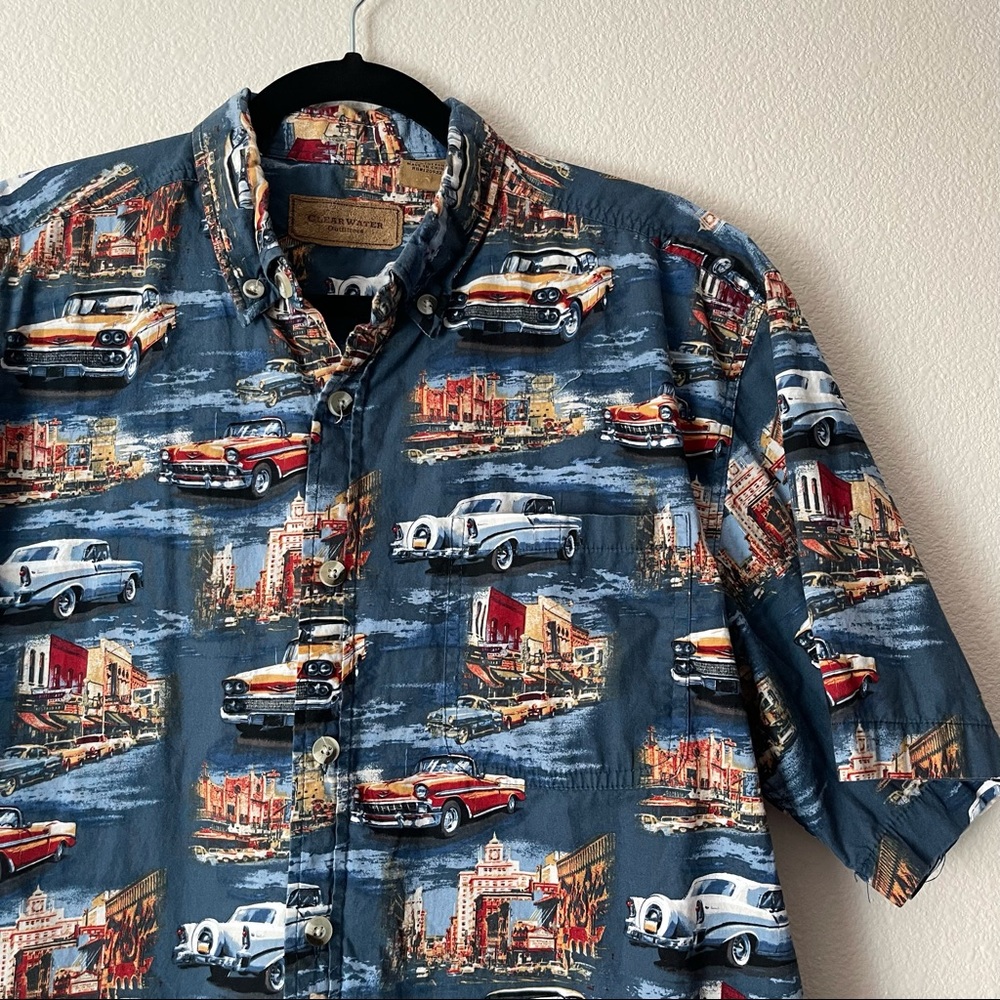 Clear Water 100% Cotton Classic Car Button Up Short Sleeve Large - Picture 4 of 7